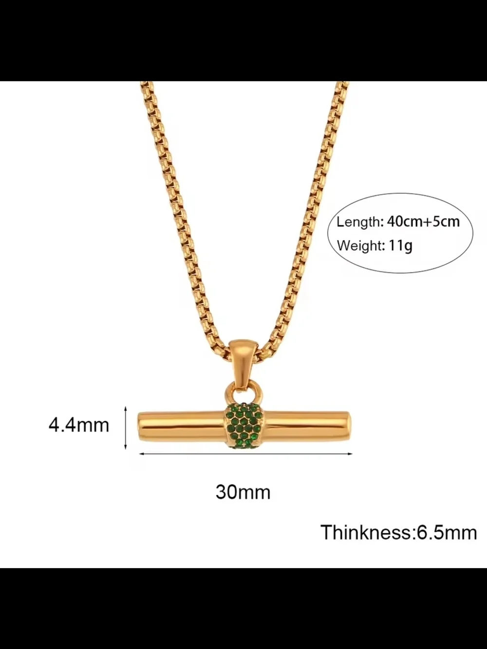 Gold Bar Pendant Necklace with Green Accent